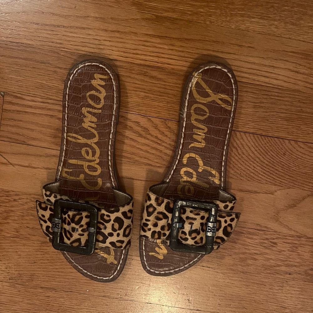 Sam Edelman Leopard Pattern Slides with Black Buckle